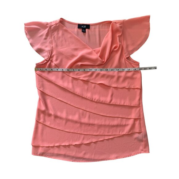 AGB Womens Peach Cowl Neck Layered Flutter Sleeve Blouse Size Medium - Picture 4 of 8